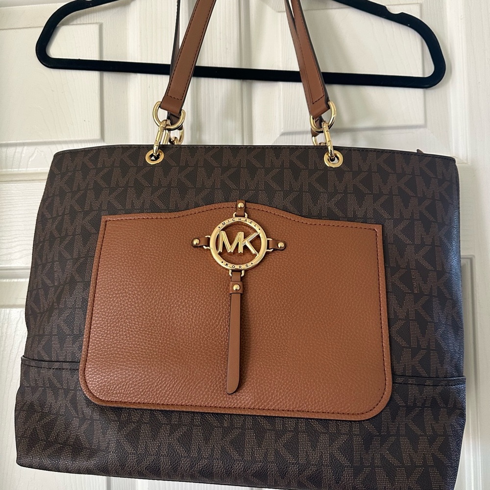 Michael Kors Brown Tote with Gold Emblem